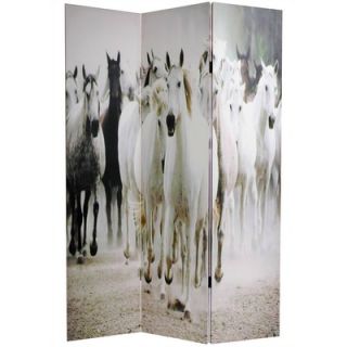 Oriental Furniture Double Sided Horses Canvas Room Divider