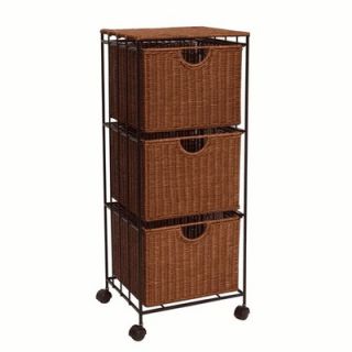 OIA Wicker Three Drawer Filing Cart in Stained Redwood