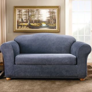 Sure Fit Stretch Stripe Two Piece Loveseat Slipcover in Navy (Box
