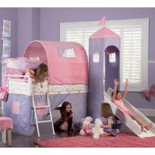 Powell Princess Twin Castle Loft Bed and Slide with Tent and Slide