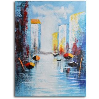 My Art Outlet Hand Painted Modern Oil Painting Sail Boats and Silos