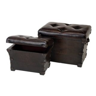 Aspire Tufted Top Leather Trunks (Set of 2)