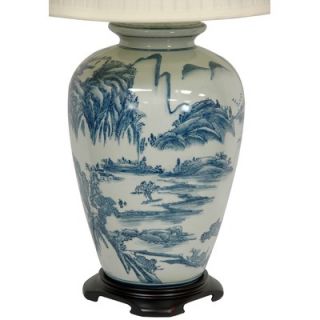 Oriental Furniture Chinese Landscape Oriental Lamp in Blue and White