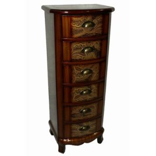 Cheungs Rattan Wooden Cabinet with Five Drawers and Paisley Print
