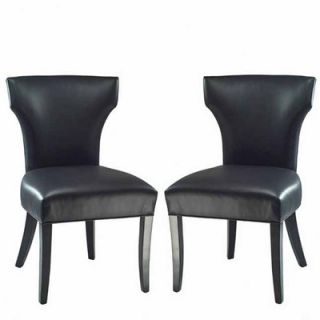Safavieh Matty Top grain Bi cast Leather Side Chair in Black (Set of 2