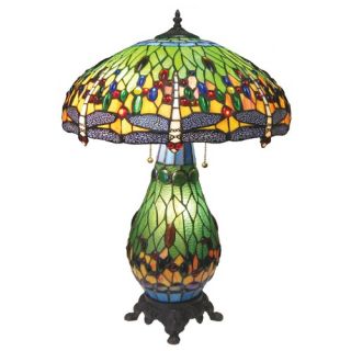 Tiffany Style Dragonfly Double Lit Table Lamp with 240 Cabochons