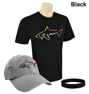 New Greg Norman Golf Gift Set Shark Black T Shirt Chrome Cap Wristband