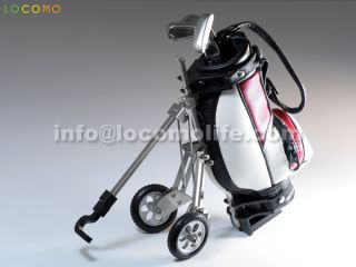 Golf Bag Trolley Desktop Pen Holder 3 Golf Club Pens