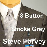 58L Suit Steve Harvey 3 Button Smoke Gray Check Mens Suits 58 Long