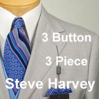40R Suit STEVE HARVEY Coordinated Gray Check 3 Piece Mens Suits 40