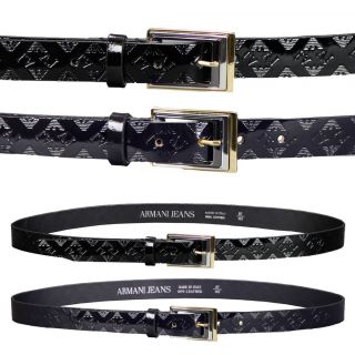 Armani Jeans Womens AJ Logo Patent Leather Belt in Black or Navy Blue