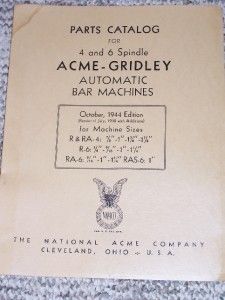 Acme Gridley Automatic Bar Machine Parts Catalog R RA 4