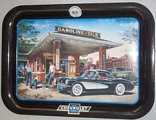 1950s CORVETTE GAS STATION & PEDAL CAR METAL TRAY SIGN  W/ tray