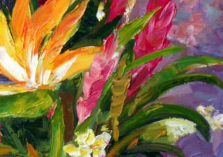 Lena Larkin Original Oil Palette Knife Hawaiian Flowers