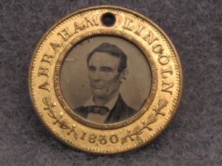 FINE 1860 PRESIDENT LINCOLN & HAMLIN FERROTYPE TINTYPE CAMPAIGN BUTTON