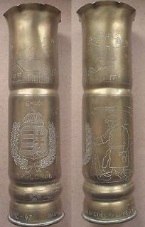 WWII Hungarian Brass Trench Art Artillery Shell vase, Russian front