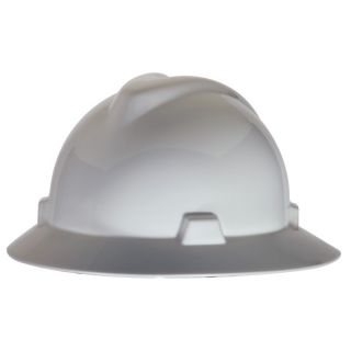 MSA V Gard White 4 PT Ratchet Suspension Full Brim Hard Hat