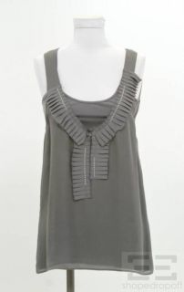 Graham Spencer Grey Silk Crystal Pleated Top Size S