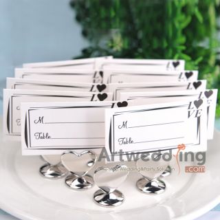 24PCSX Silver Heart Shaped Wedding Place Card Holder Favor