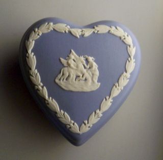 Blue Wedgwood Jasperware Heart Shaped Trinket Box