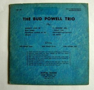 Vinyl 10 Album LP The Bud Powell Trio Max Roach Royal Roost Records