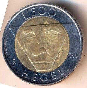 san marino 500 lire 1996 hegel