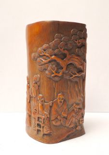Chinese Bamboo Carved People Gathering Theme Pot VS450