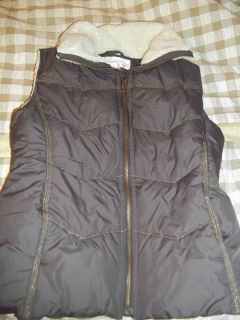 Juniors M Dark Brown Zip Up Vest with Sherpa Collar