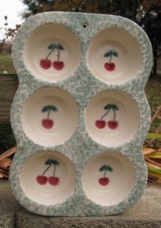 Hartstone Pottery Stoneware Red Cherries Muffin Pan