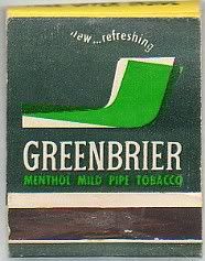 Vintage Greenbrier Pipe Tobacco Front Strike Matchbook