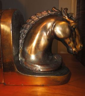 Vintage Henry Van Wolf Bronze Copper Horse Head Book Ends 1950 Western