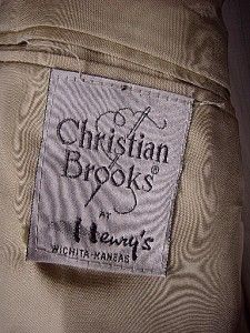 100% Silk Mens Size 44L Christian Brooks Sport Coat Suit Jacket Cream