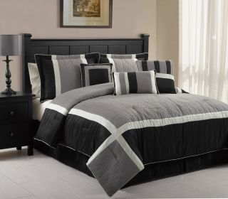 7pcs Queen Blaine Black and Grey Comforter Set