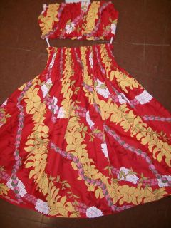 Red Hawaiian Pau PAU Hula Skirt Top Hawaiian Hula Girl Costume Sz