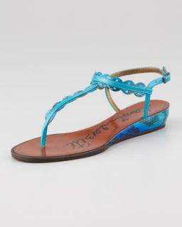 S9397 Lanvin Snakeskin Mini Wedge Sandal, Blue