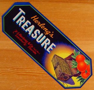 Mint 1950s Herlongs Treasure Crate Label Leesburg FL
