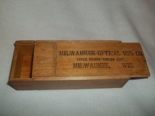 Vintage Milwaukee Optical Mfg Small Wood Dove Tailed Shipping Box