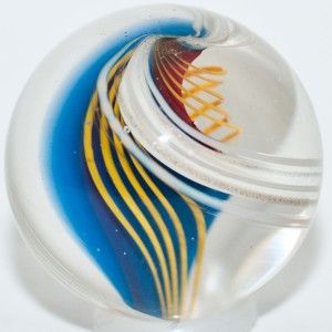 Glass Marble ~ Rolf Wald ~ Ribbon Corky and Yellow Latticinio