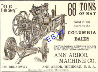 1907 Ann Arbor Columbia Hay Baler Press Ad Ann Arbor MI