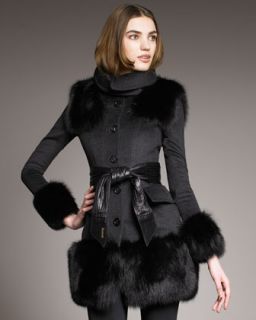 Burberry Prorsum Fur Trim Coat   