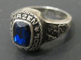 Vtg 1977 Hazen High School Sterling Class Ring w Cobalt Blue Glass