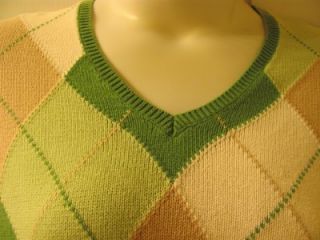 Womens IZOD Golf V Neck Sweater Green Argyle Long Sleeve Size x Large