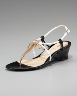 Fendi Bow Wedge Thong Sandal, Sabbia/Bianco/Black   Neiman Marcus