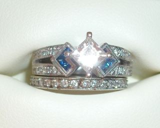 Diamond and Sapphire Engagement Ring and Wedding Band
