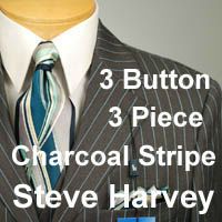 54R Suit Steve Harvey Charcoal Gray Stripe Suit XH75