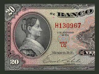 20 Pesos Banknote Mexico 1961 LG Josefa Ortiz La Corregidora Pick 54