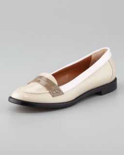 X1L15 Fendi Colorblock Patent Leather Penny Loafer, Beige
