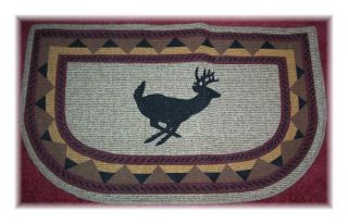 In. x 40 In. Berber Hearth Rug. A Whitetail Deer runs in the center