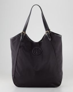 Stacked Logo Slouchy Nylon Tote Bag, Black