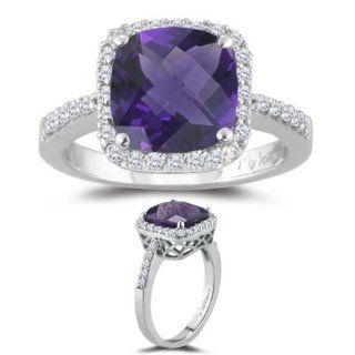 29 Cts Diamond & 2.18 Cts Amethyst Ring in 14K White Gold 4.0